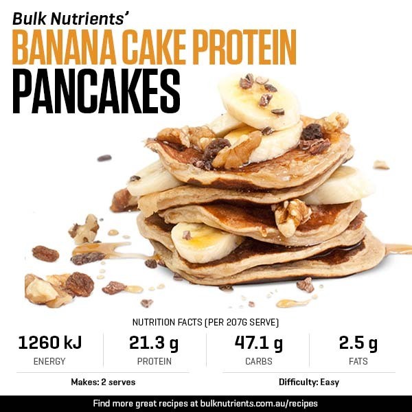 Banana Cake Protein Pancakes recipe from Bulk Nutrients