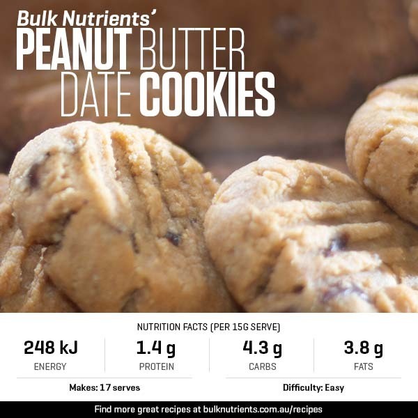 High Protein Peanut Butter Date Cookies recipe from Bulk Nutrients