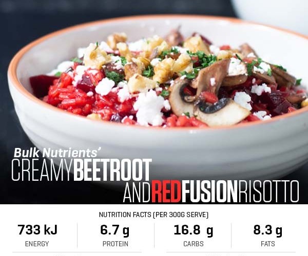 Protein Creamy Beetroot and Red Fusion Risotto recipe from Bulk Nutrients