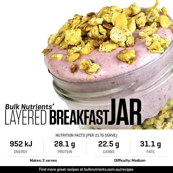 Layered Breakfast Jar recipe from Bulk Nutrients