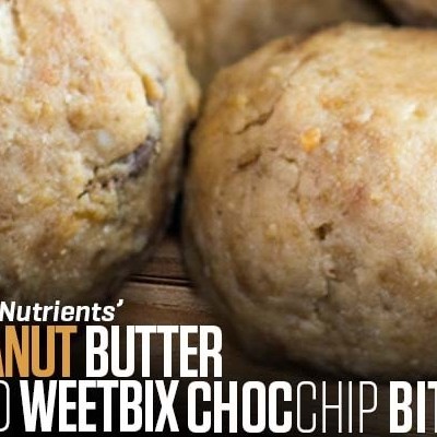 High Protein Peanut Butter and Weetbix Choc Chip Bites recipe from Bulk Nutrients