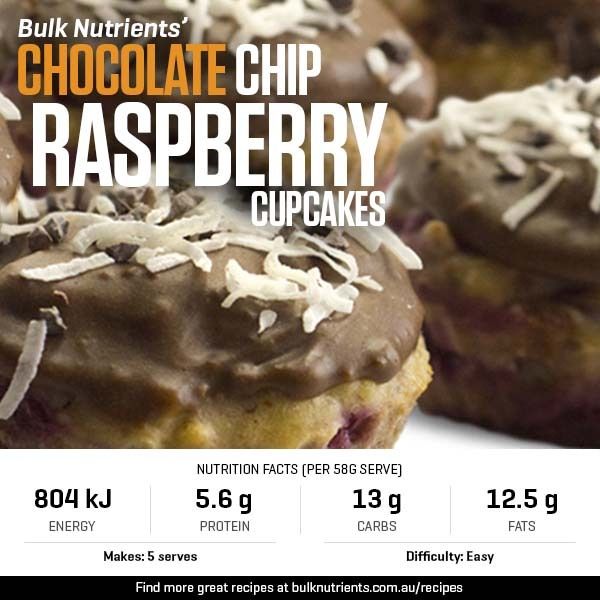 Chocolate Chip Raspberry Cupcakes recipe from Bulk Nutrients 