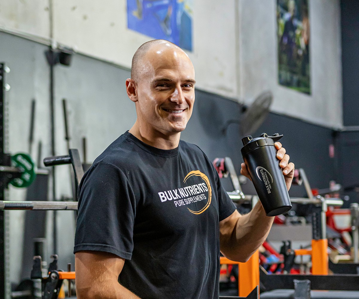 Bulk Nutrients Ambassadors Max Cuneo with Black Stainless Steel Shaker