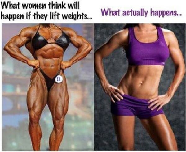 What women think will happen if they lift weights... vs. What actually happens...