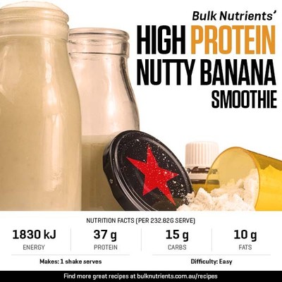 A High Protein, Nutty Banana Smoothie recipe from Bulk Nutrients 