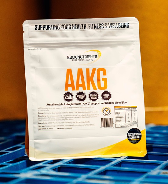 Bulk Nutrients' Arginine Alphaketogluterate (AAKG) powder is 100% pharmaceutical grade helping create a pump effect in the gym