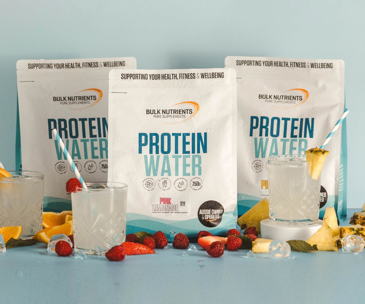 Bulk Nutrients Protein Water available in three flavours - Orange, Pineapple and Pink Lemonade