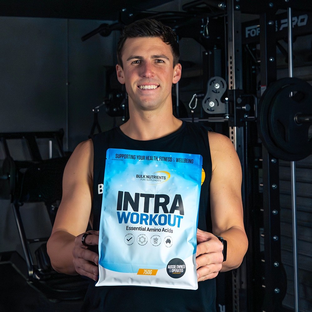 Bulk Nutrients - Intra Workout with Jacob Despard holding bag out