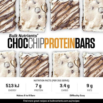 Choc Chip Protein Bars recipe from Bulk Nutrients 