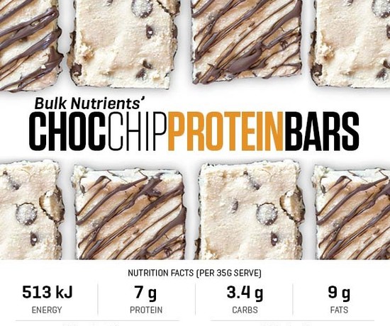 Choc Chip Protein Bars recipe from Bulk Nutrients