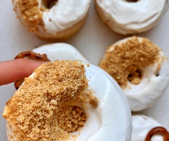 High protein Salted Caramel Pretzel Donuts recipe from Bulk Nutrients