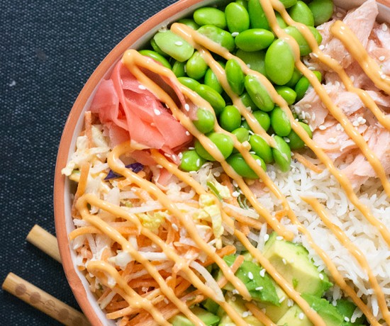 High Protein Smoked Salmon and Edamame Poke Bowl recipe from Bulk Nutrients