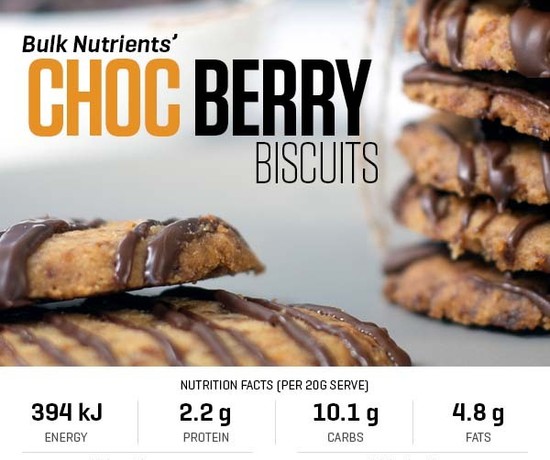 High Protein 12 Days of Christmas - Festive Choc Berry Biscuits recipe from Bulk Nutrients