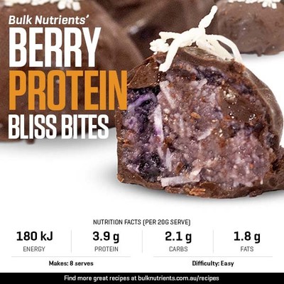Berry Protein Bliss Bites recipe from Bulk Nutrients 