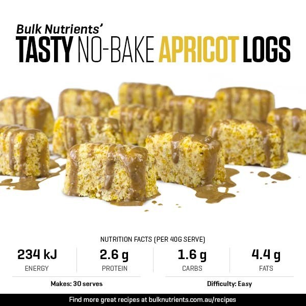 Tasty No-Bake Apricot Logs recipe from Bulk Nutrients