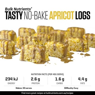 Tasty No-Bake Apricot Logs recipe from Bulk Nutrients 