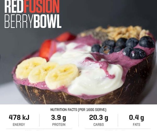 Protein Red Fusion Berry Bowl recipe from Bulk Nutrients