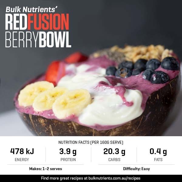 Protein Red Fusion Berry Bowl recipe from Bulk Nutrients