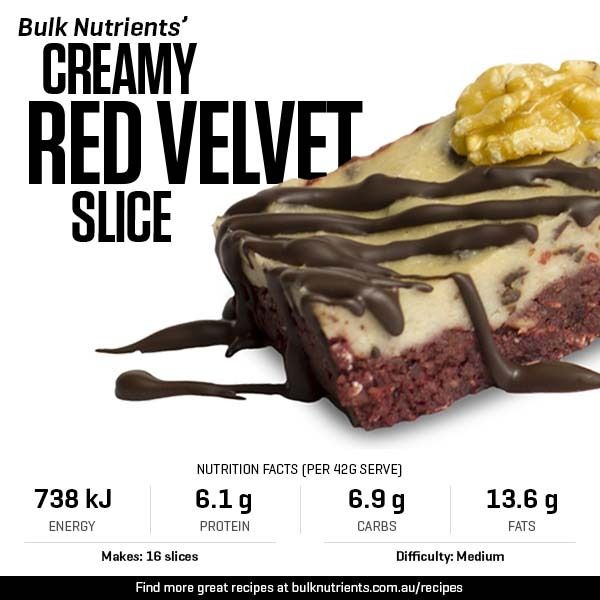 Creamy Red Velvet Slice recipe from Bulk Nutrients 