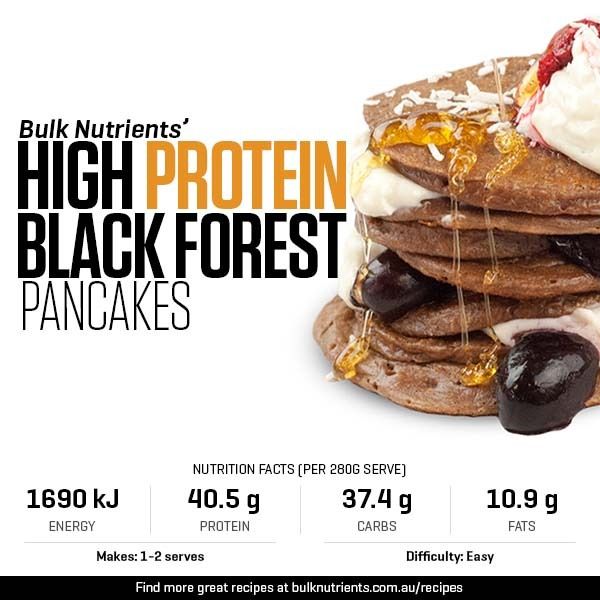 High Protein Black Forest Pancakes recipe from Bulk Nutrients 