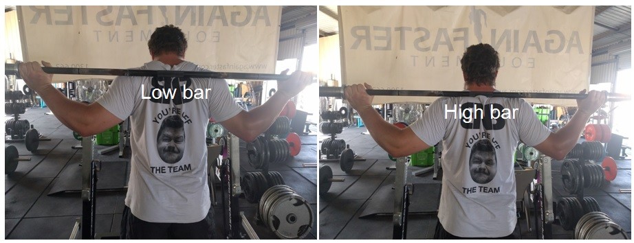 Bar position during a squat.