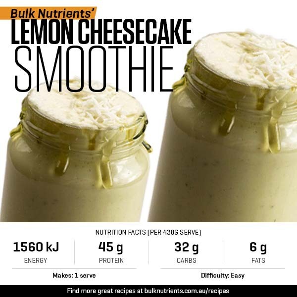 Lemon Cheesecake Smoothie recipe from Bulk Nutrients 