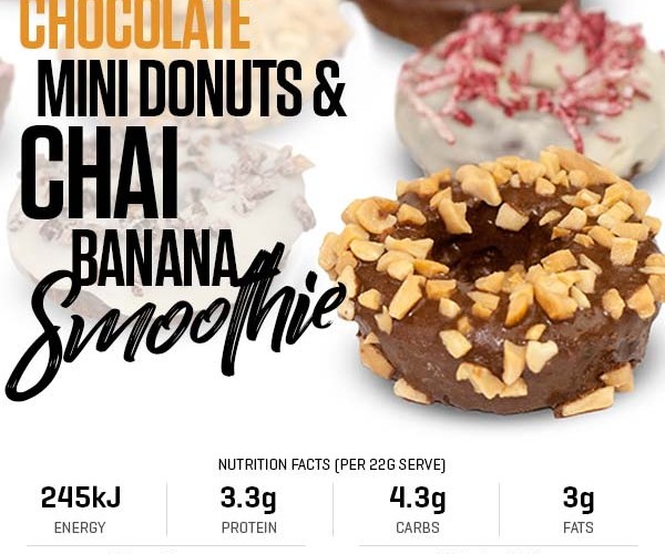 Chocolate Mini Donuts & Chai Banana Smoothie recipe from Bulk Nutrients