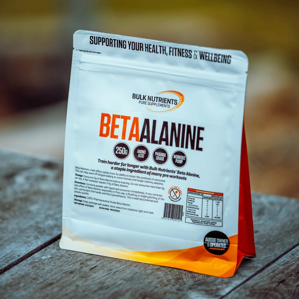 Train harder for longer with Bulk Nutrients' Beta-Alanine, a staple ingredient of many pre workouts. Available in 250g pouches for $19.00. 