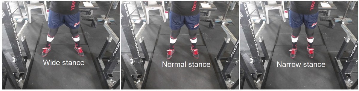 Foot width during a squat.