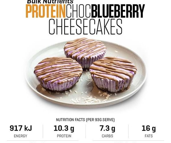 Protein Choc Blueberry Cheesecakes recipe from Bulk Nutrients