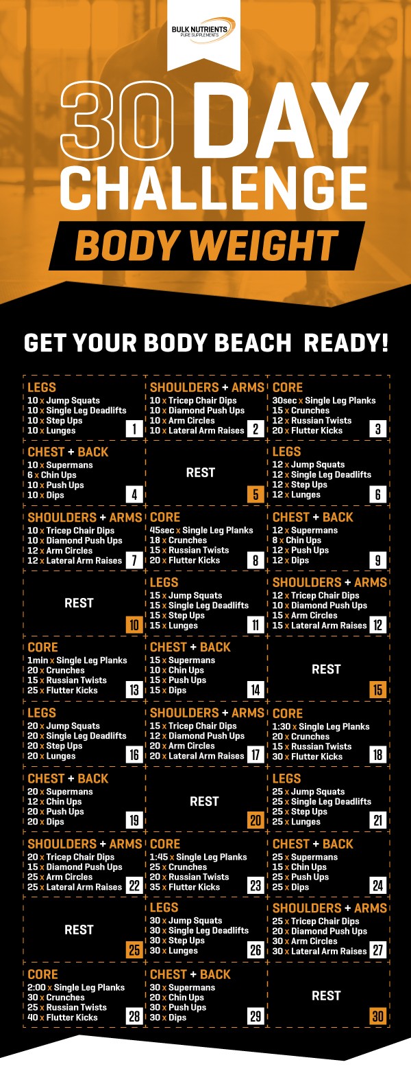 Bulk Nutrients 30 day body weight challenge workout sheet