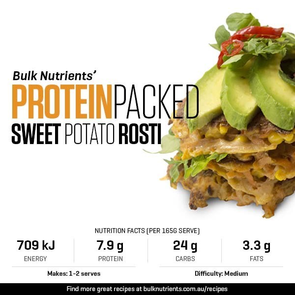 Protein-packed Sweet Potato Rosti recipe from Bulk Nutrients 