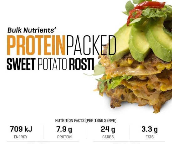 Protein-packed Sweet Potato Rosti recipe from Bulk Nutrients