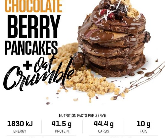 Chocolate Berry Pancakes with Oat Crumble recipe from Bulk Nutrients
