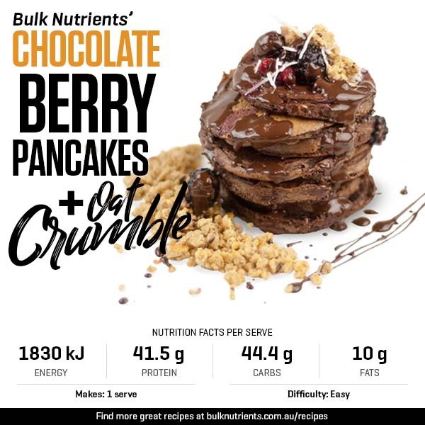 Chocolate Berry Pancakes with Oat Crumble recipe from Bulk Nutrients