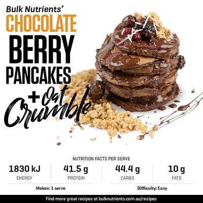 Chocolate Berry Pancakes with Oat Crumble recipe from Bulk Nutrients 