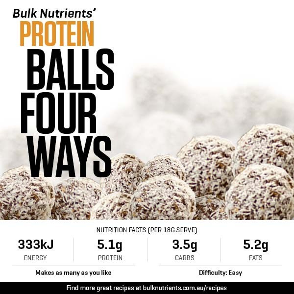 Protein Balls Done Four Ways all recipes from Bulk Nutrients