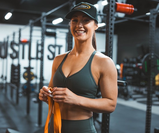 Bulk Nutrients Ambassador Helena Sly in the gym with resistance band
