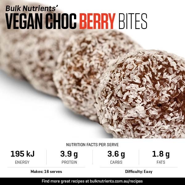 Vegan Choc Berry Bites recipe from Bulk Nutrients