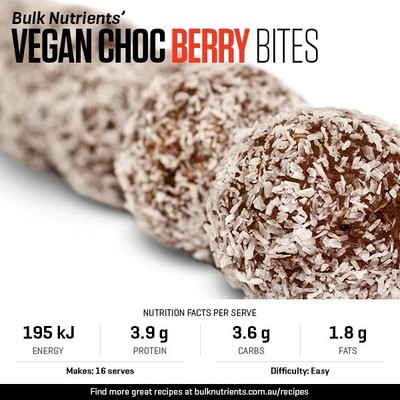 Vegan Choc Berry Bites recipe from Bulk Nutrients 