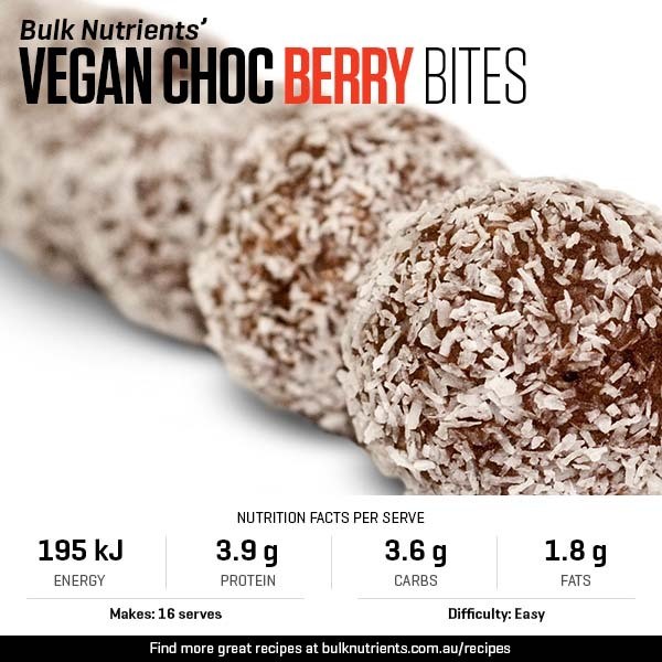 Vegan Choc Berry Bites recipe from Bulk Nutrients 