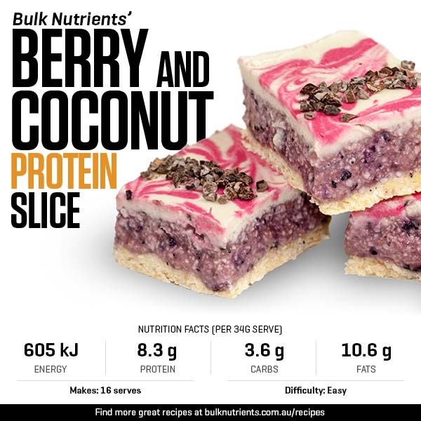 Berry and Coconut Protein Slice recipe from Bulk Nutrients