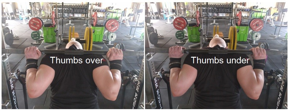 Thumb position during a squat.
