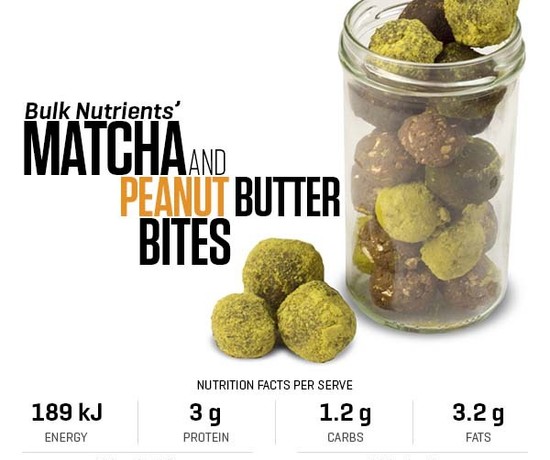 Matcha and Peanut Butter Bites recipe from Bulk Nutrients