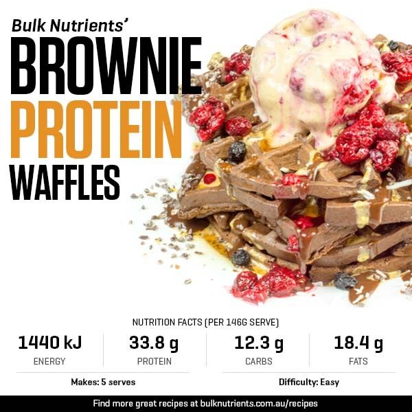 Brownie Protein Waffles and Raspberry Ripple Ice Cream recipe from Bulk Nutrients