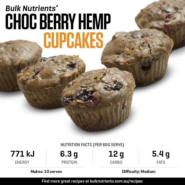 Choc Berry Hemp Cupcakes recipe from Bulk Nutrients 