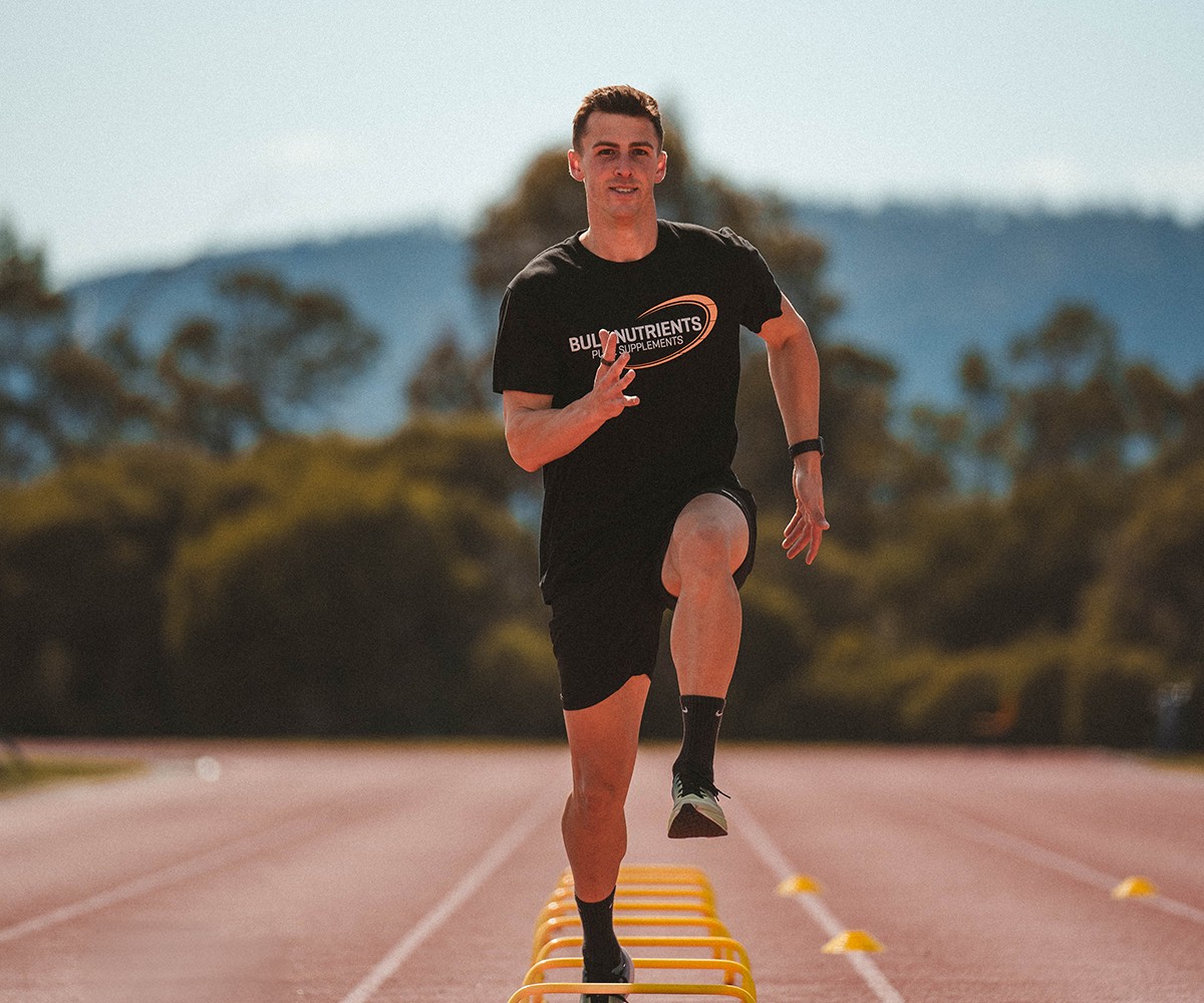 Bulk Nutrients ambassador Jacob Despard doing drills on the track