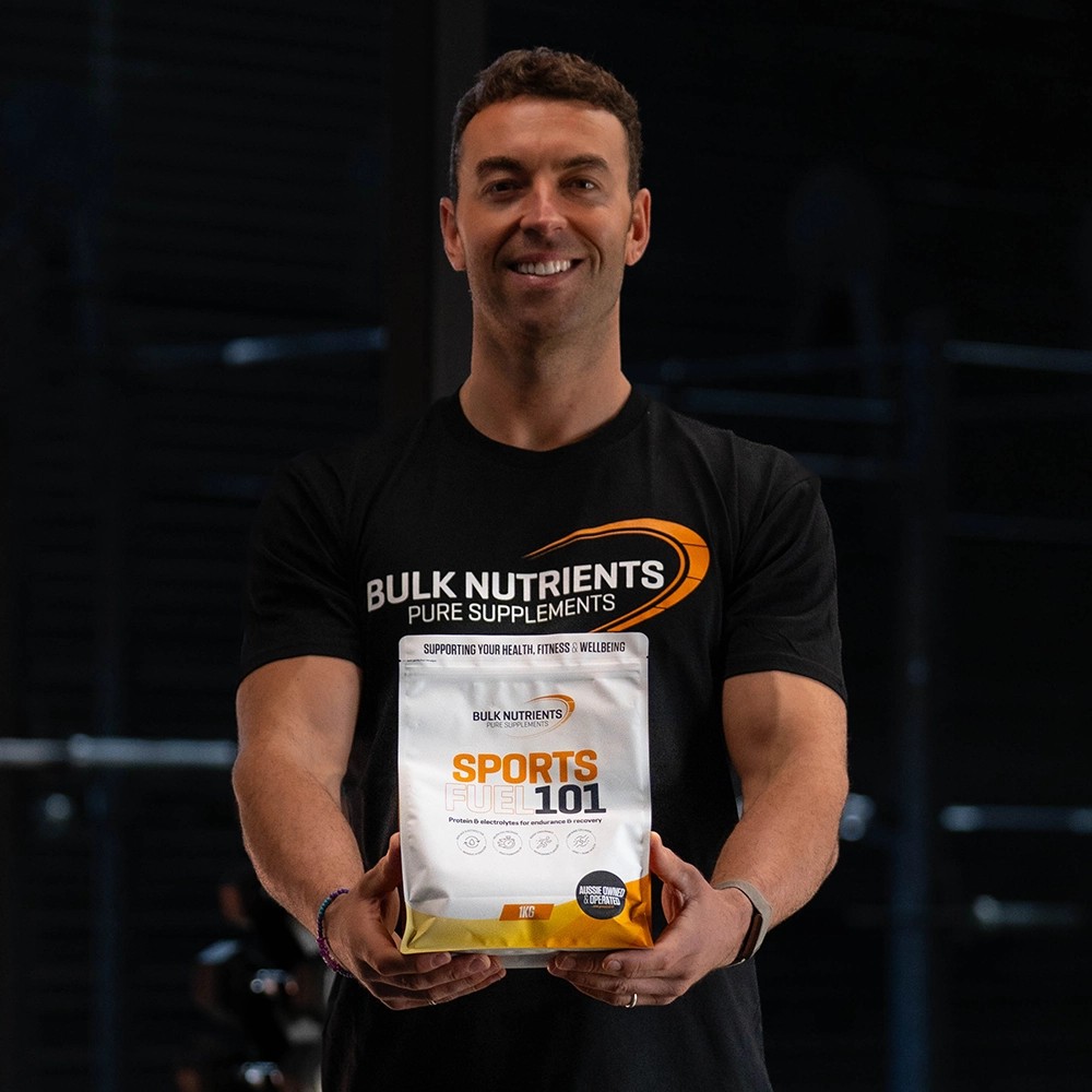 Get the ultimate workout boost with SportsFuel 101 is a unique blend of carbs, protein, amino acids, and electrolytes by Bulk Nutrients, designed to help you reduce muscle soreness, sustain energy levels, and stay hydrated.