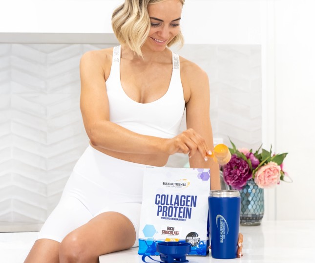 Health-conscious woman supplementing with hydrolysed collagen for radiant skin, strong joints, and healthy hair, showcasing the benefits of collagen for women