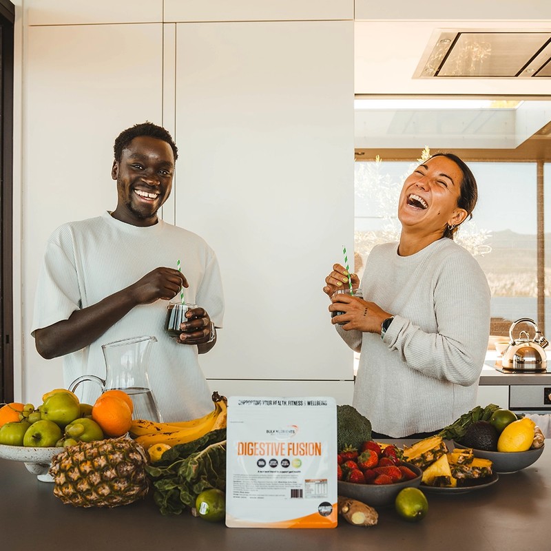 Digestive Fusion with fruit on the table